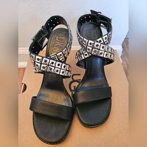 DKNY Black and Silver Studded Sandals